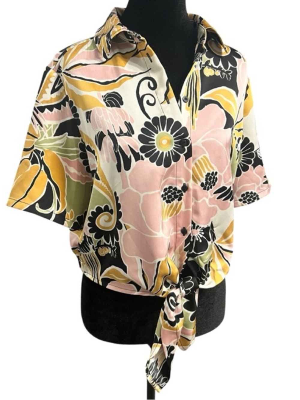 Joie Tropical Floral Tie Front Button Down Shirt SP